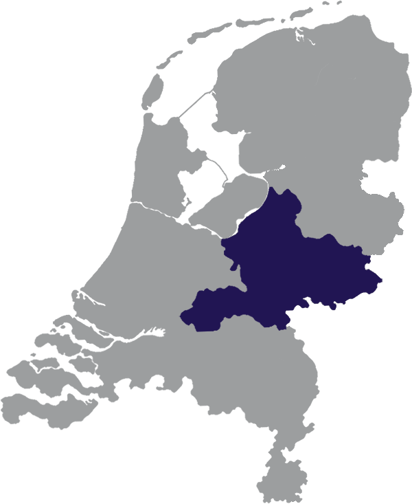 Landkaart Nederlands grijs met provincie Gelderland donkerblauw op transparante achtergrond - 600 * 733 pixels
